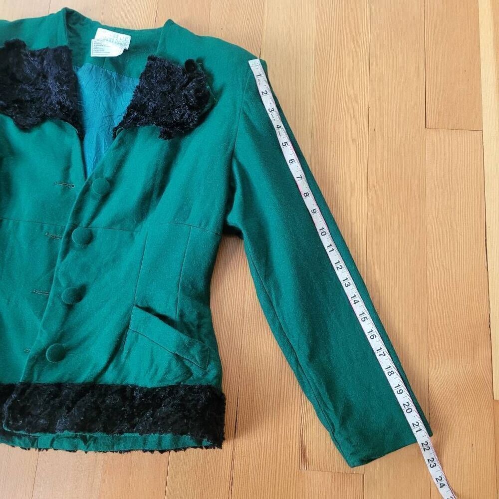 Vintage Emmanuelle Khanh Paris forest‎ green suit with faux fur trim glam - Picture 12 of 16